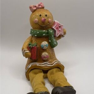 Gingerbread Figurine with Pink Bow and Green Scarf